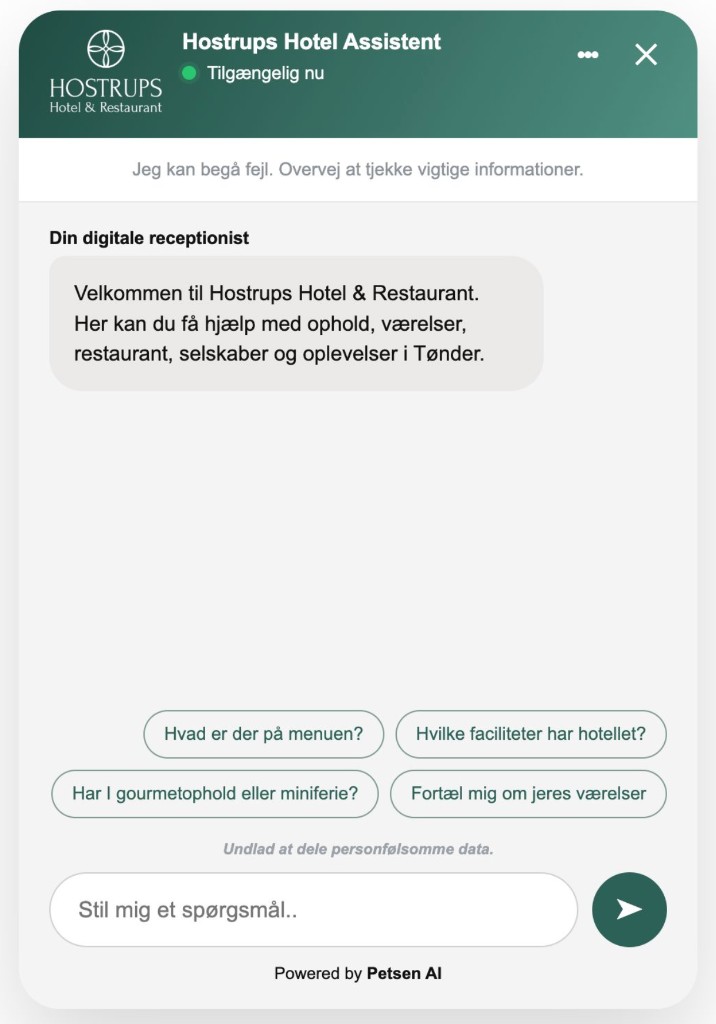 Chatbot til Hostrups Hotel